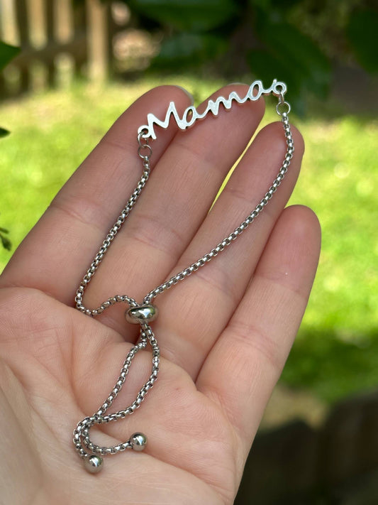 silver mama bracelet dainty minimalist jewelry gift for moms