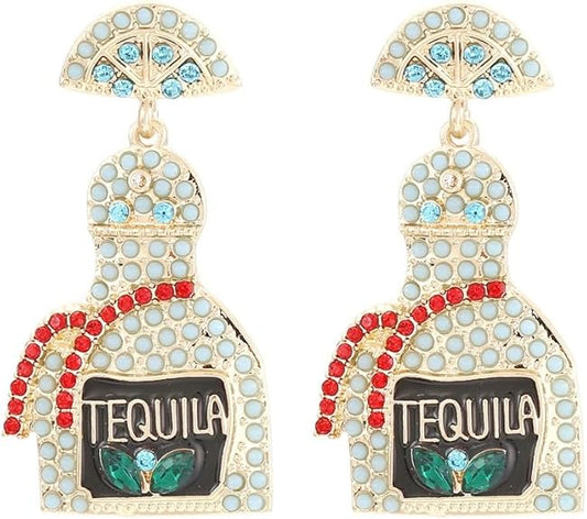 Tequila earring Rhinestone & Bottle - Blue