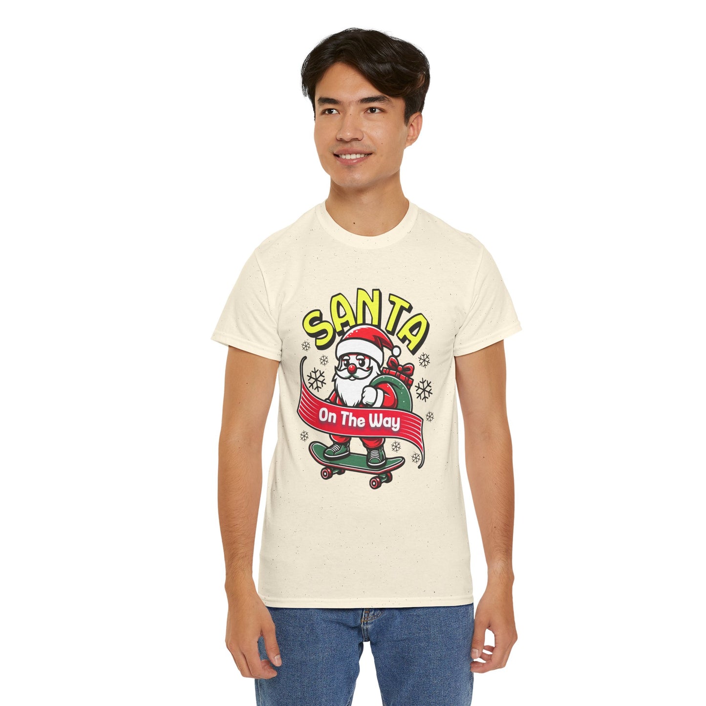 Santa T-Shirt On The Way Skateboard Tee, Merry Christmas