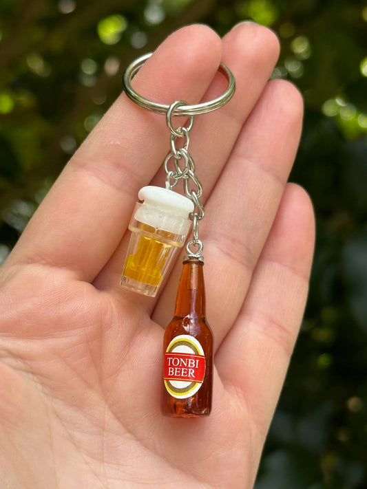 tonbi beer bottle keychain with beer cup charm gift for beer lovers
