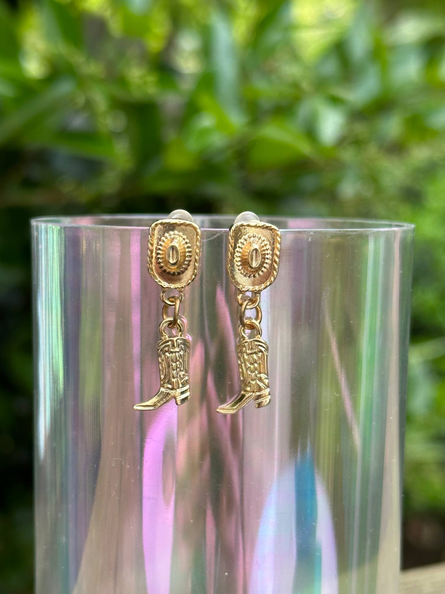 vintage western cowboy hat and boots earrings country style jewelry