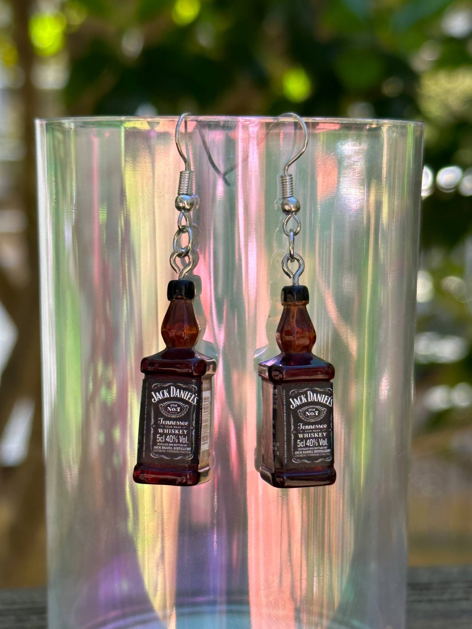 mini Jack D. whiskey bottle earrings with drink charms handmade jewelry