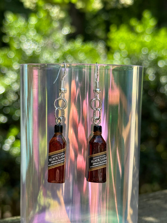 mini whiskey bottle earrings black label cocktail jewelry gift for women