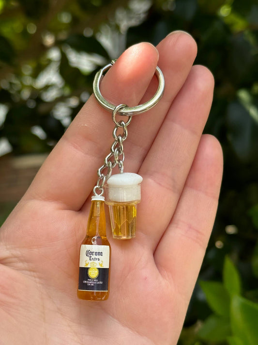 mini corona beer bottle keychain with beer cup charm for beer lovers gift