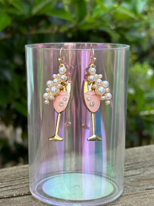 retro pearl and crystal wine glass earrings elegant rhinestone statement jewelry