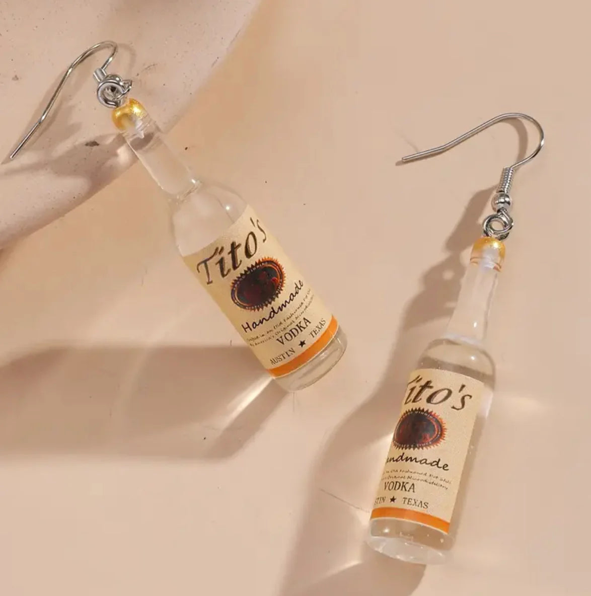 Liquor Miniature, Tito’s vodka bottle earrings