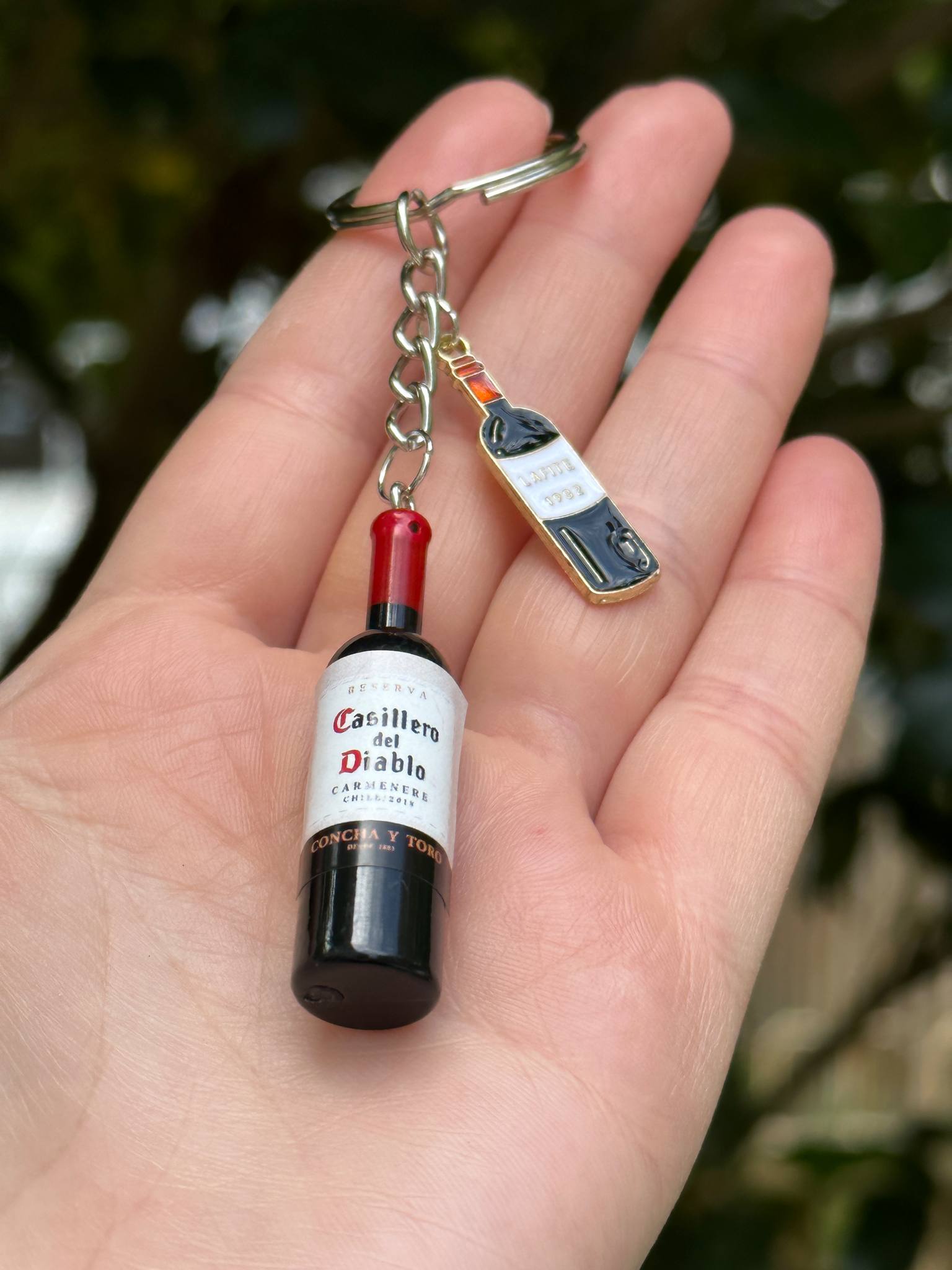 oversized wine bottle keychain with metal charms novelty gift for wine lovers