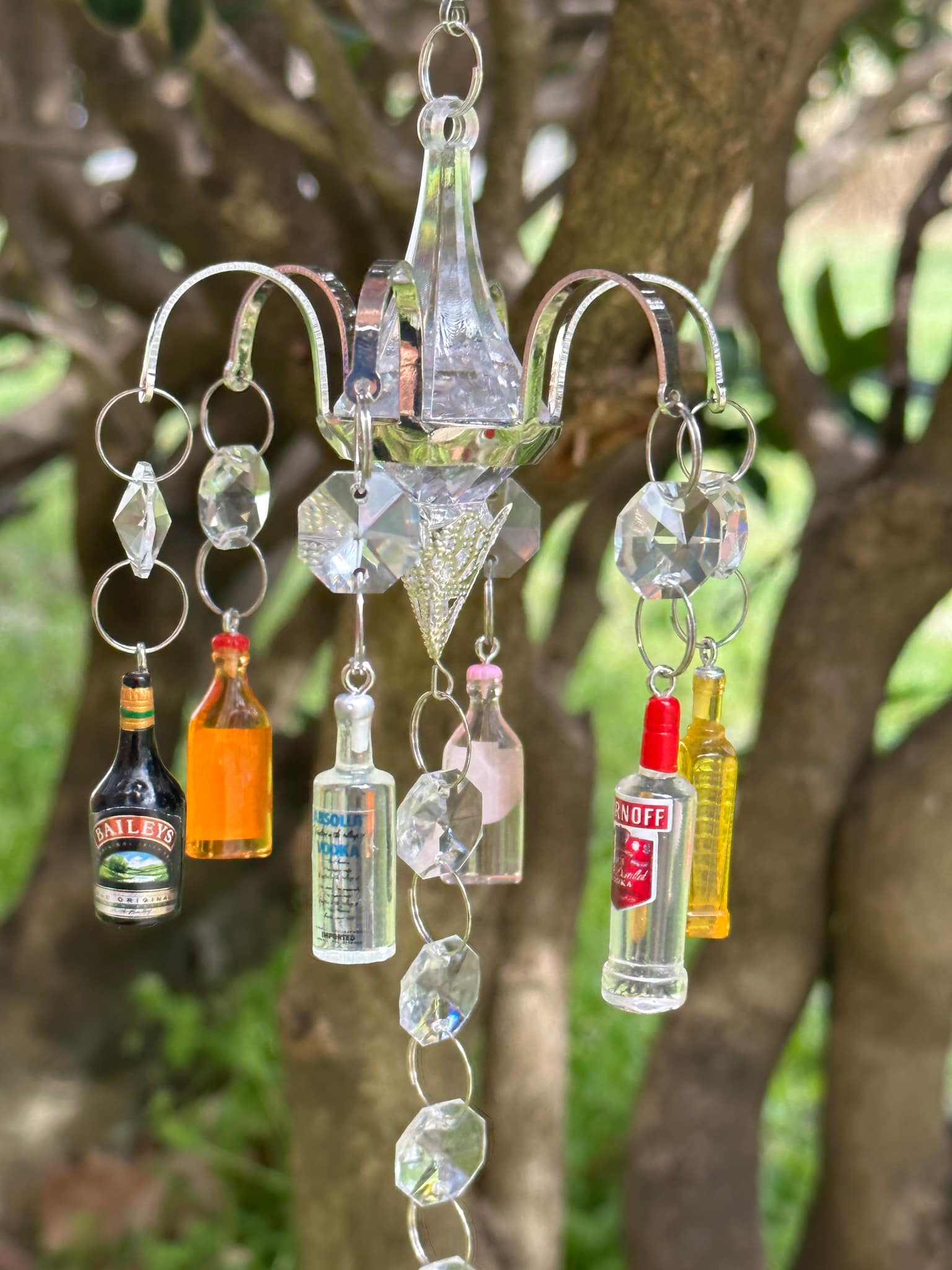 Mini Chandelier Liquor Bottle Ornaments with Crystal Beads | Unique Gift | Christmas | Seasonal Decoration