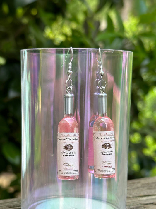 mini pink wine bottle earrings resin fun jewelry gift for wine lovers