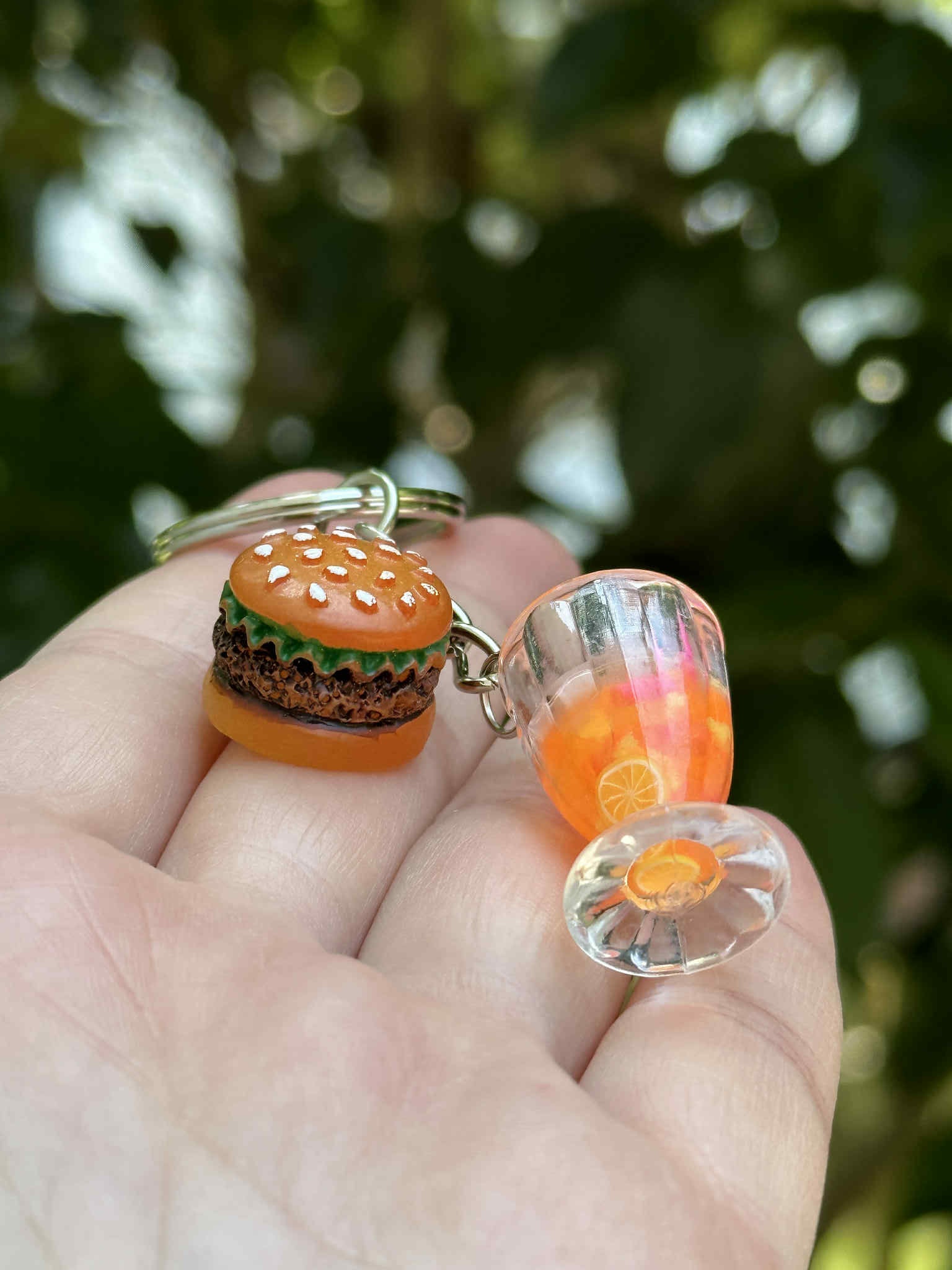 hamburger and margarita cocktail keychain fun gift for couples friends food lovers