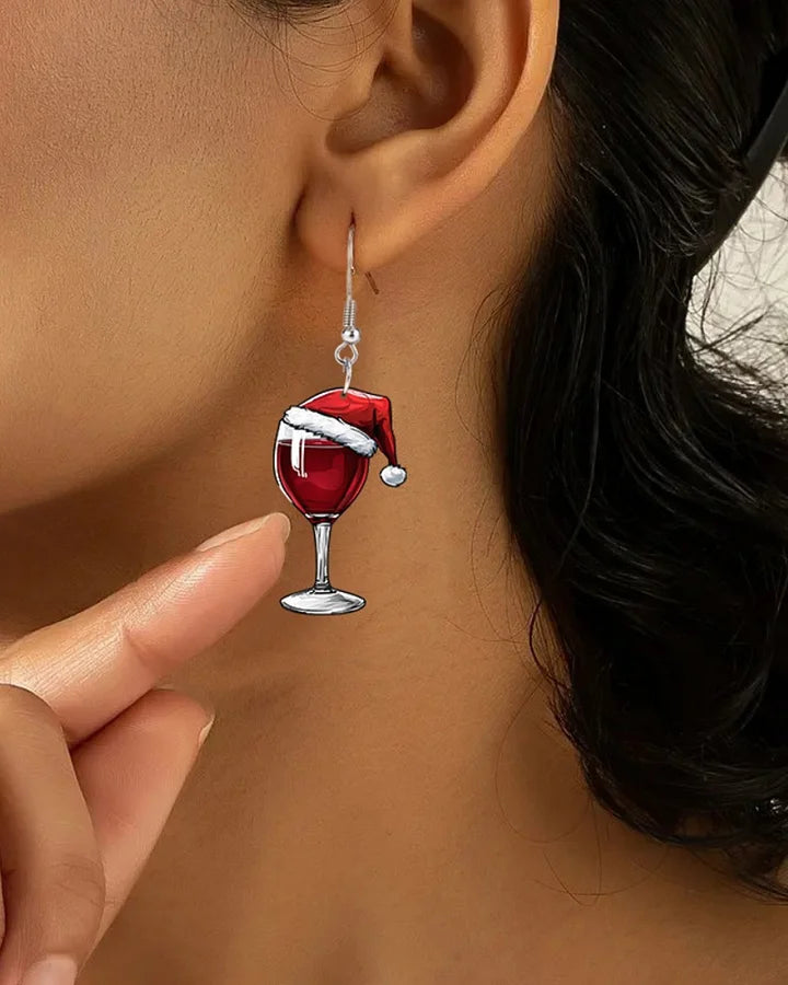 Earring wine cup Christmas Party 2D design