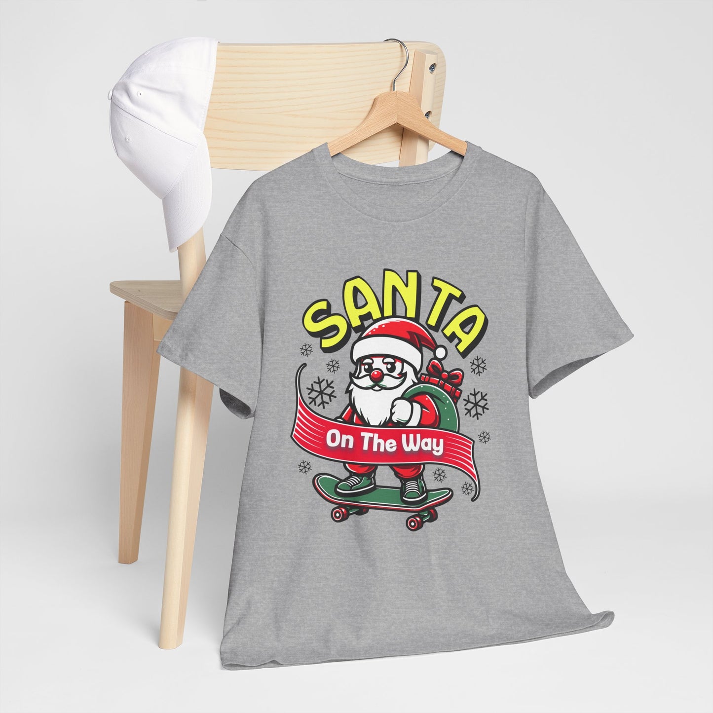 Santa T-Shirt On The Way Skateboard Tee, Merry Christmas