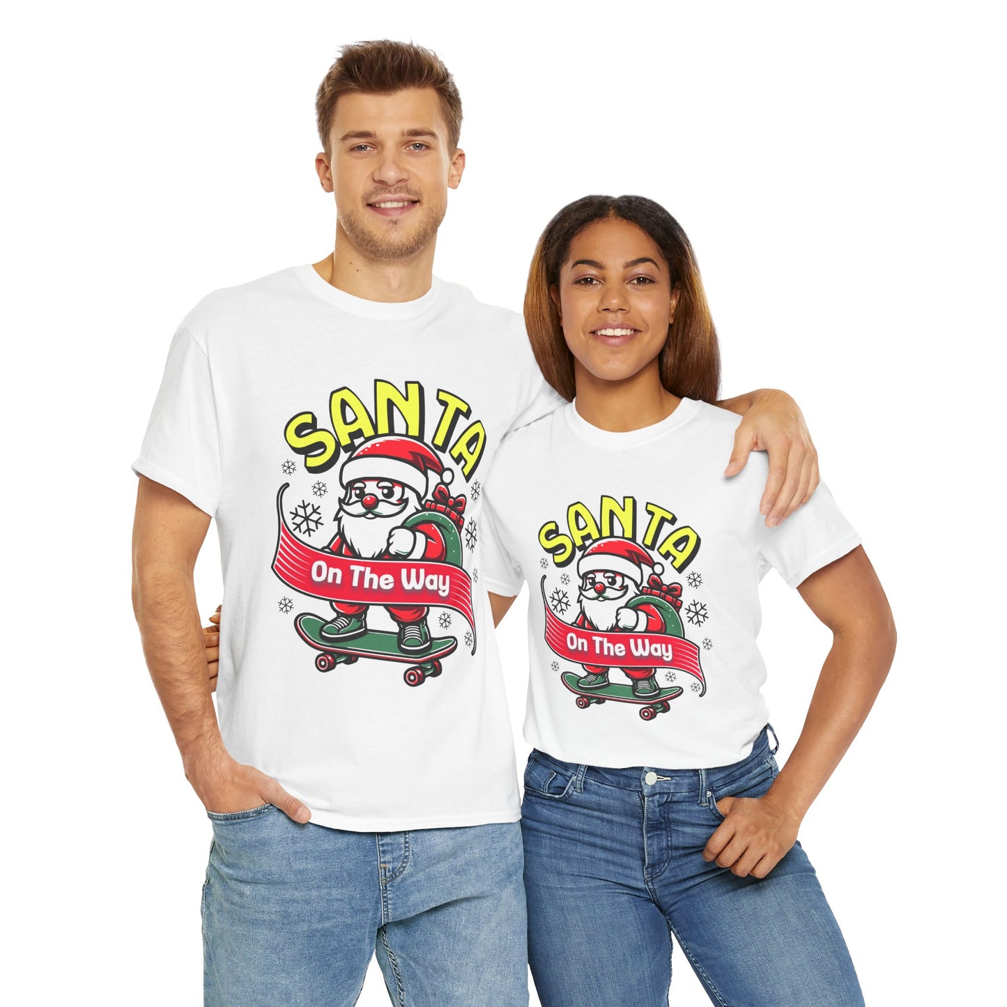 Santa T-Shirt On The Way Skateboard Tee, Merry Christmas