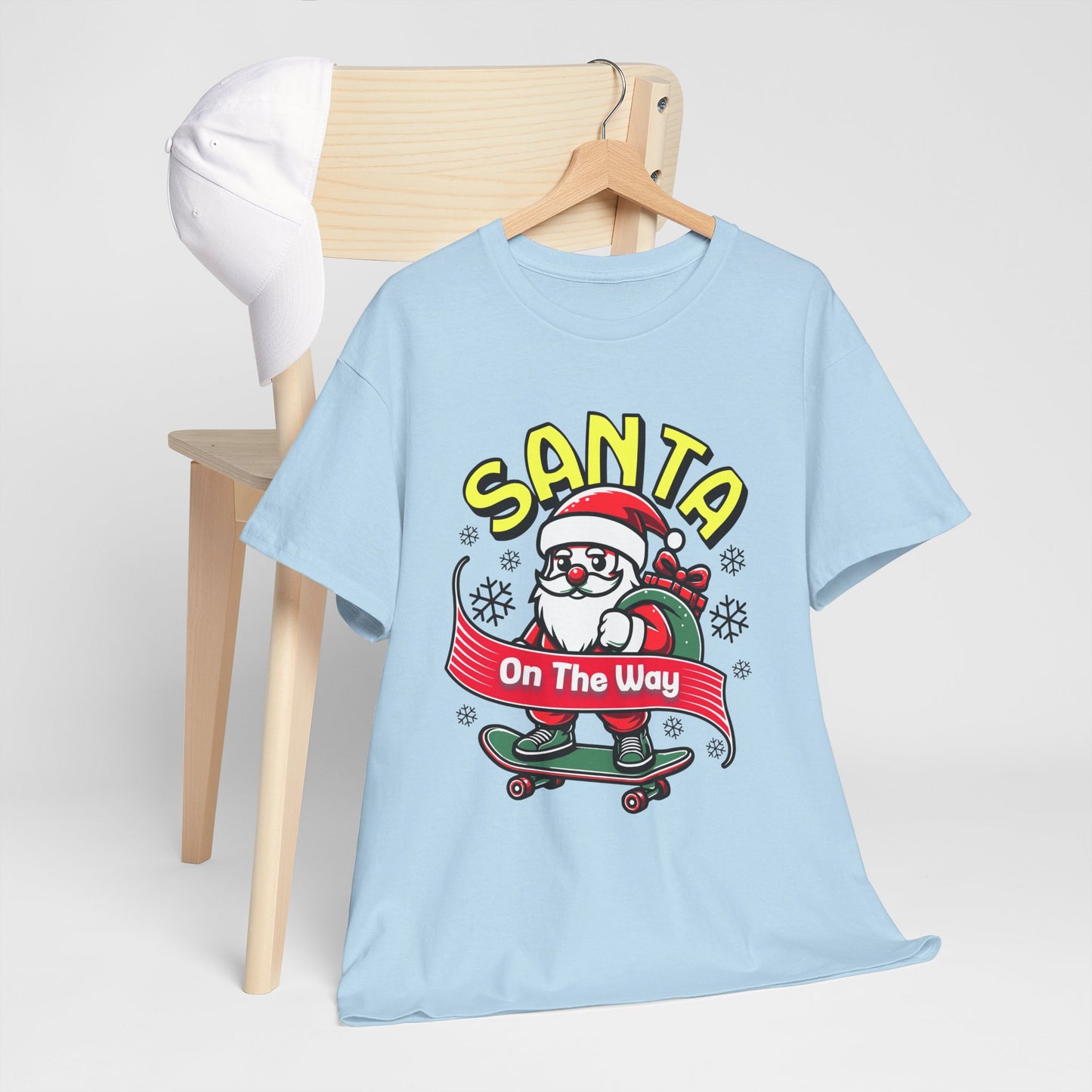 Santa T-Shirt On The Way Skateboard Tee, Merry Christmas