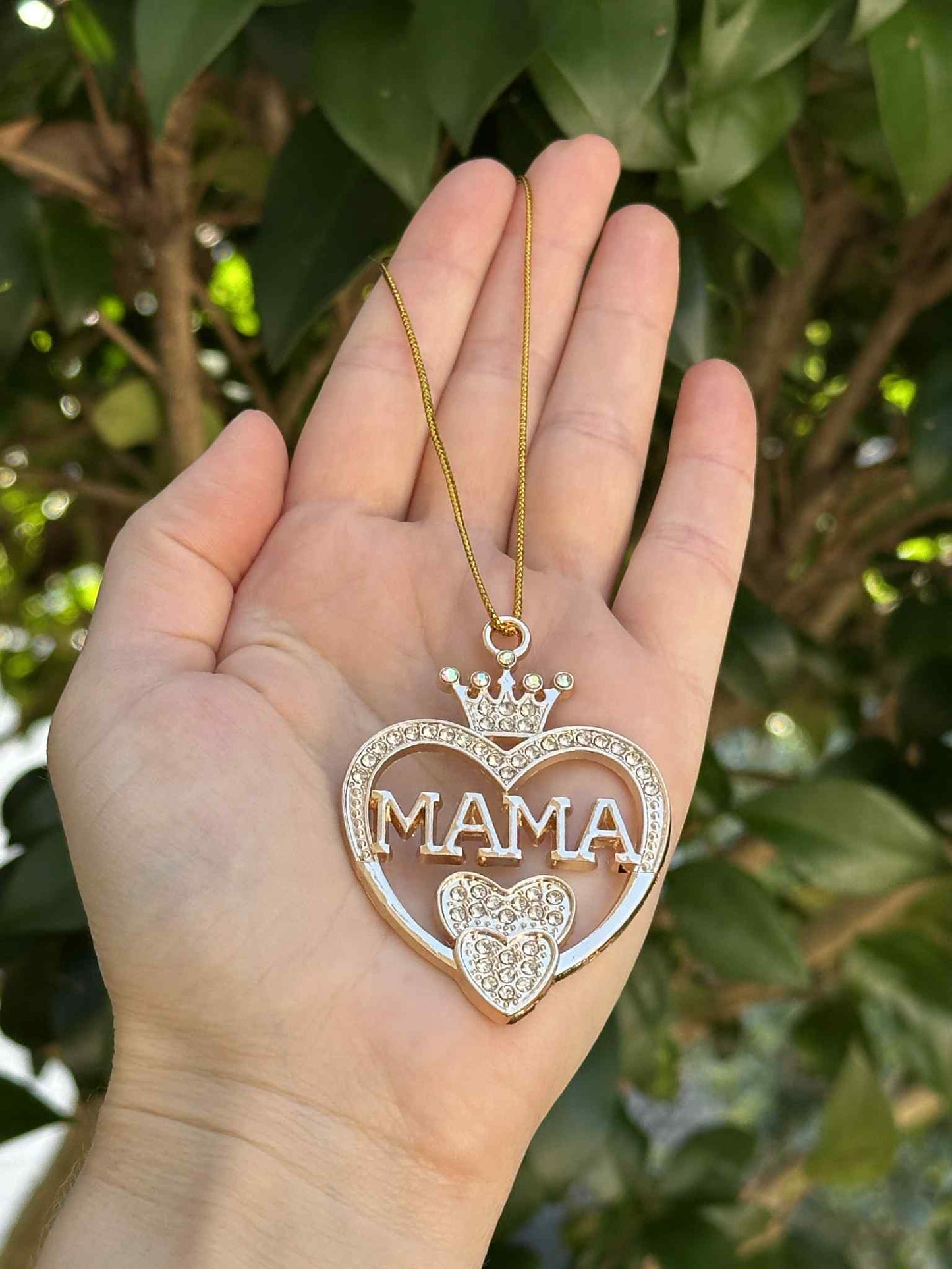 MAMA Christmas Ornament – Gold Heart Design with Rhinestones, Gift for Moms