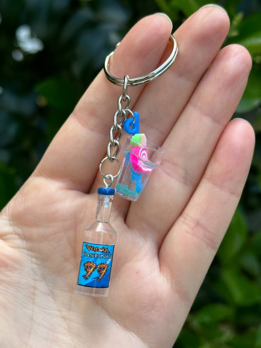 mini Vasenin 77 vodka bottle keychain with drink cup charms handmade bar-themed gift