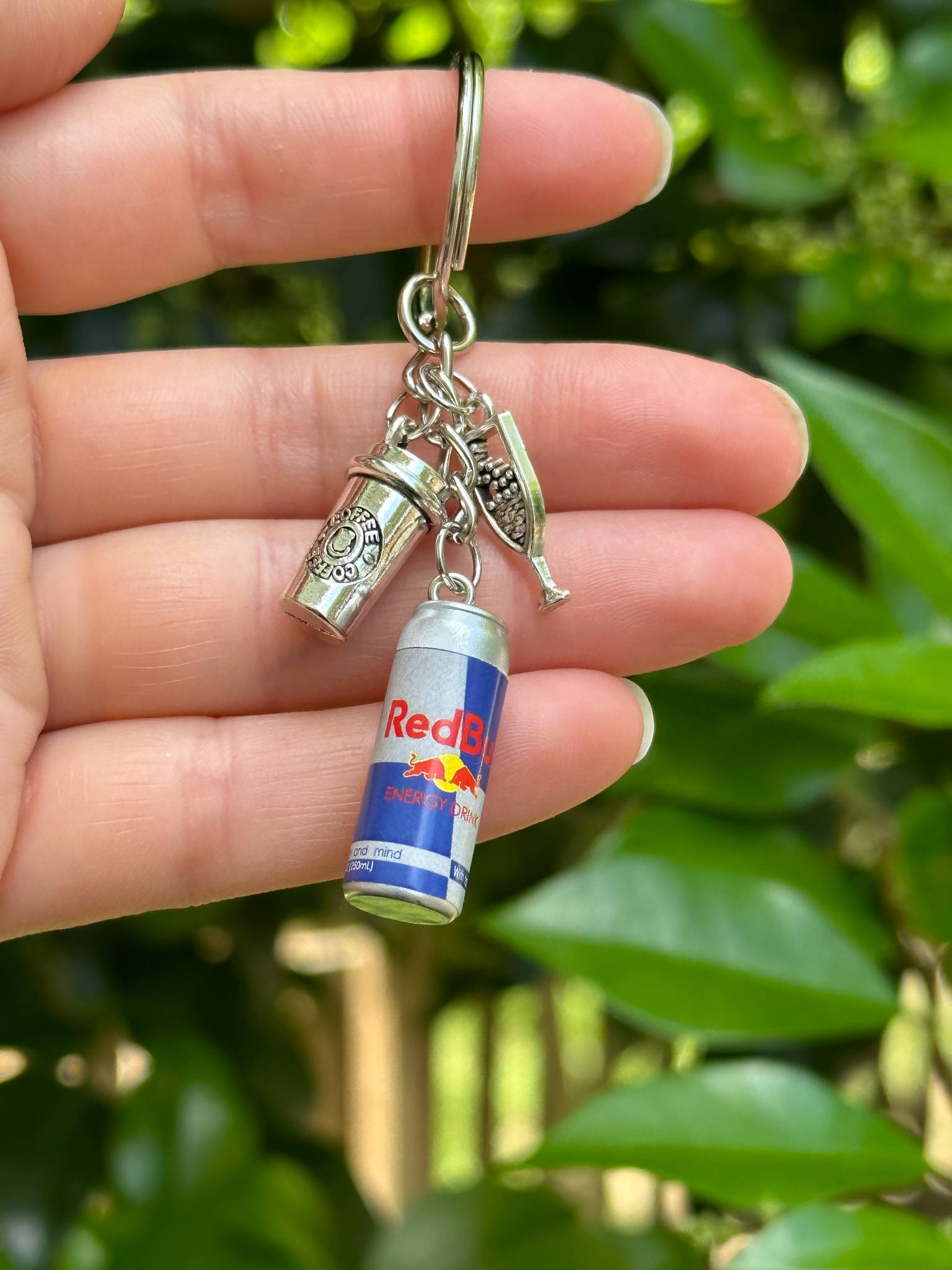 red bull coffee champagne charm keychain fun gift for couples drink lovers