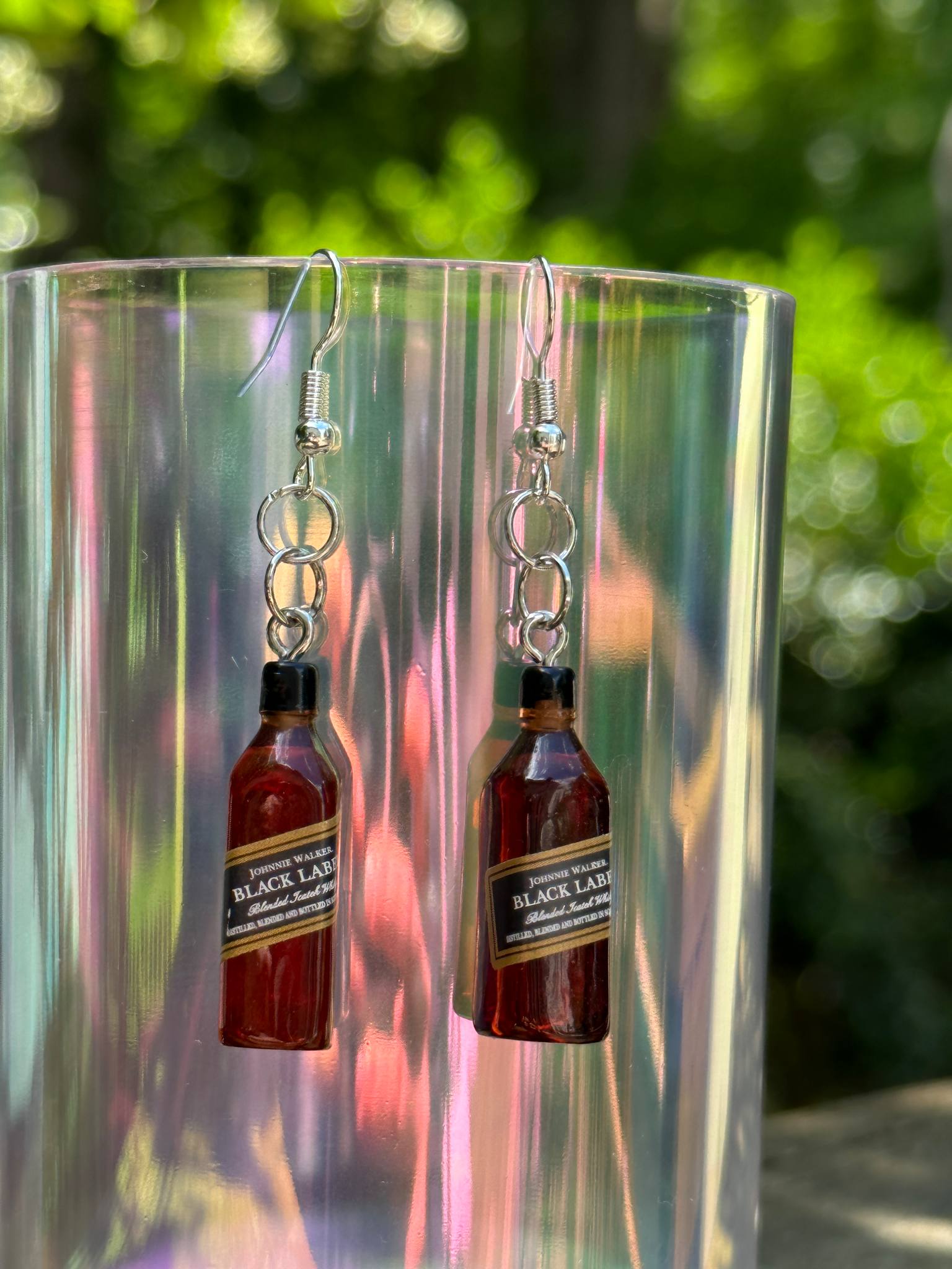 mini whiskey bottle earrings black label cocktail jewelry gift for women
