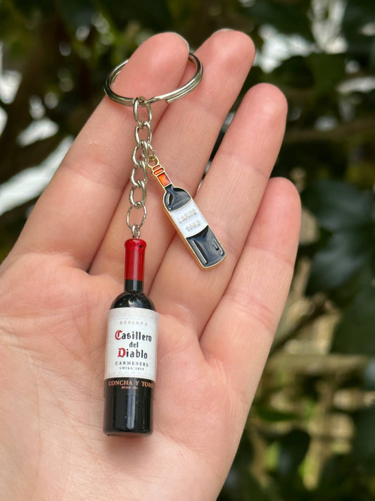 oversized wine bottle keychain with metal charms novelty gift for wine lovers