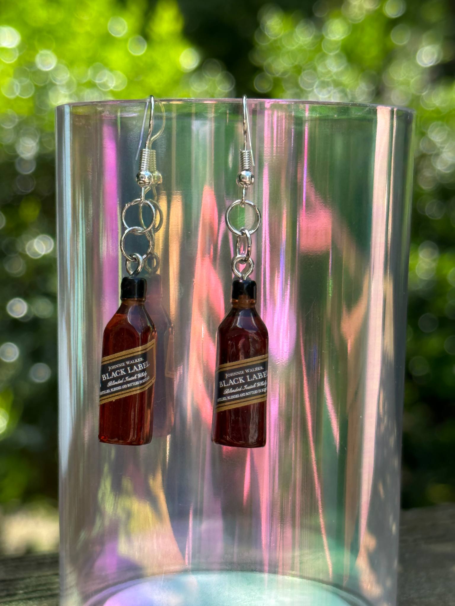 mini whiskey bottle earrings black label cocktail jewelry gift for women