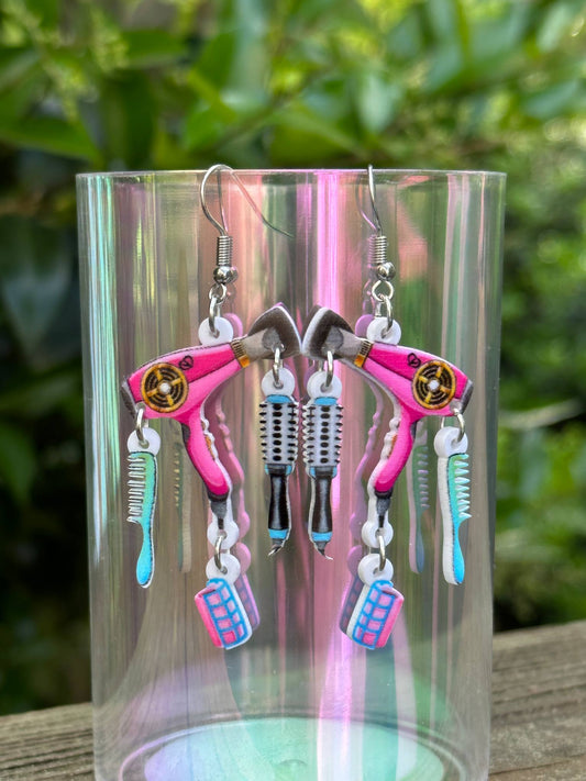 acrylic hairdryer earrings beauty salon stylist jewelry fun gift