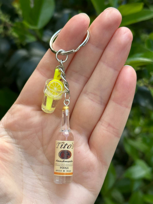 Mini Vodka Bottle with  Cocktail Glass Keychain