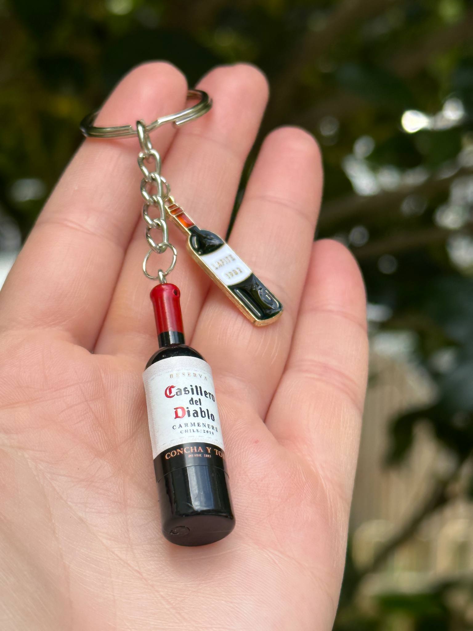 oversized wine bottle keychain with metal charms novelty gift for wine lovers