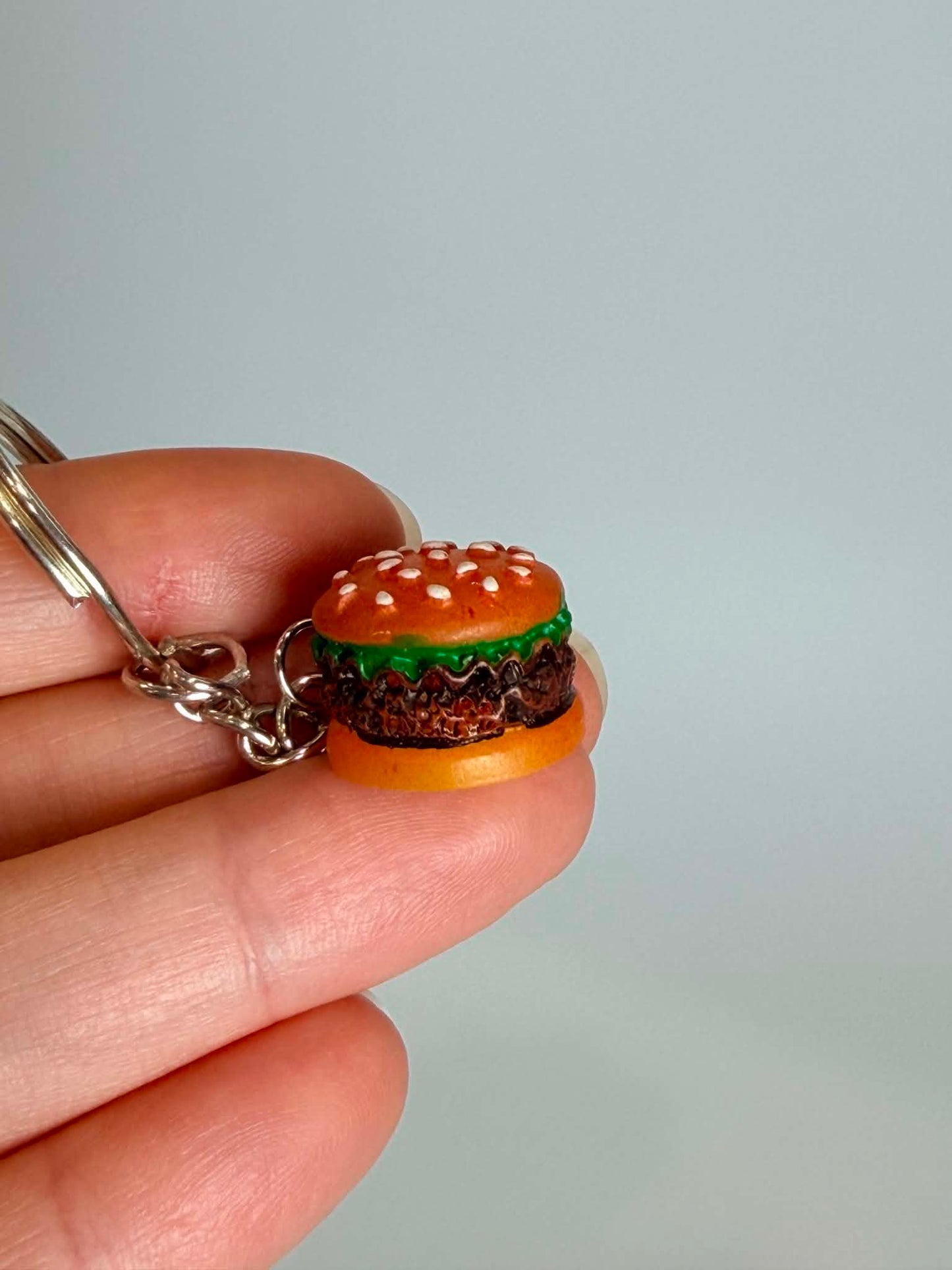 Mini Hamburger Keychain. Cute Accessory for Bags, Keys and Gifts