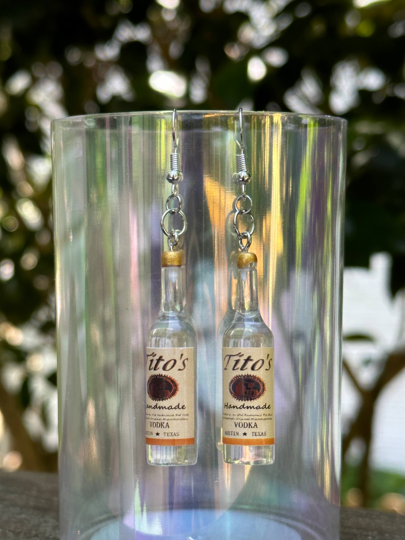 mini tito’s vodka bottle earrings liquor-themed fun dangle jewelry