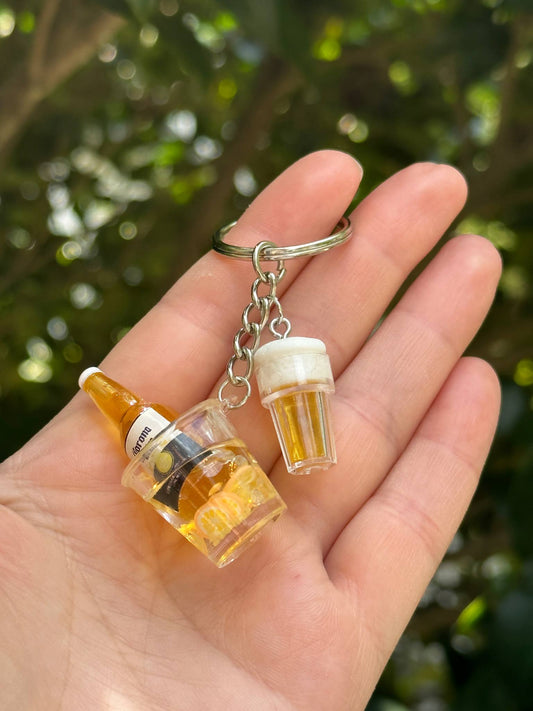 mini beer bucket keychain with cup beer drink charms gift for beer lovers