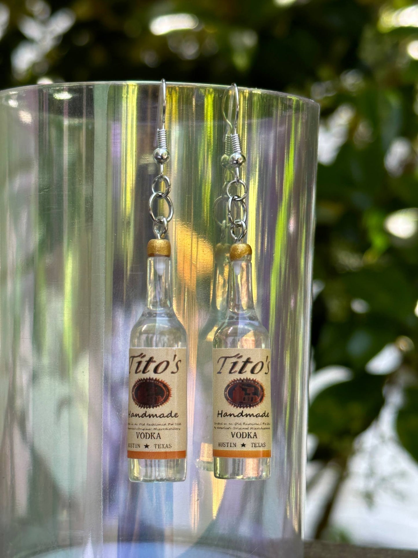 mini tito’s vodka bottle earrings liquor-themed fun dangle jewelry