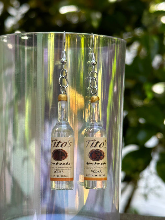 mini tito’s vodka bottle earrings liquor-themed fun dangle jewelry