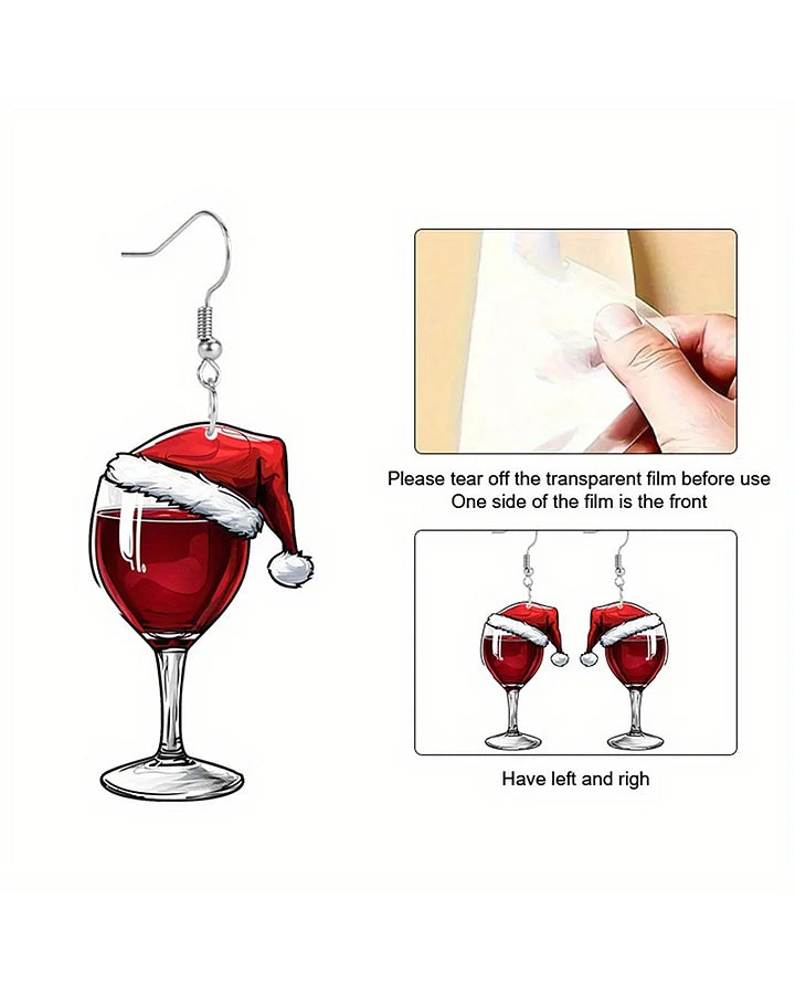 Earring wine cup Christmas Party 2D design