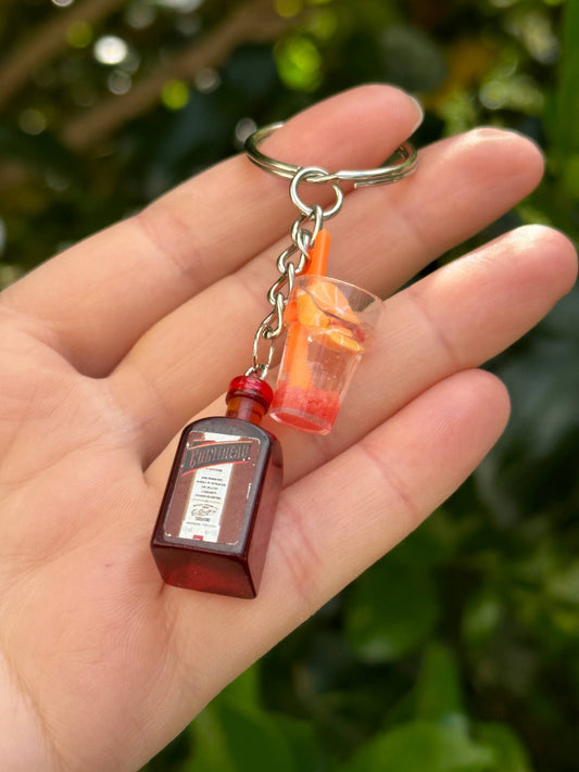 mini Cointreau bottle keychain with drink cup charms orange liqueur gift