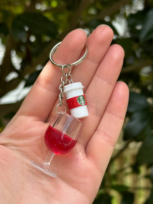 Wine Glass and Starb. Inspired Coffee Cup Keychain