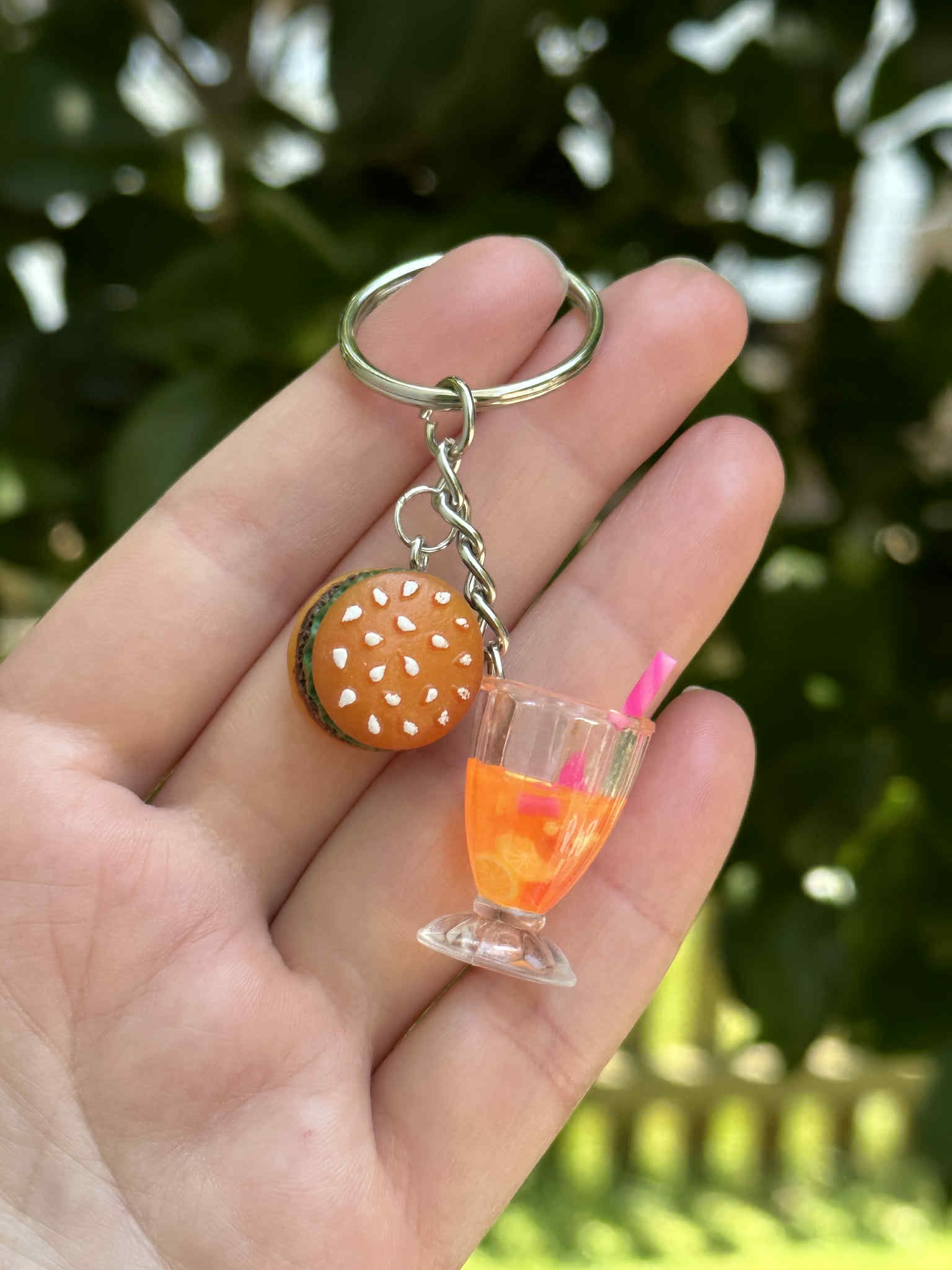 hamburger and margarita cocktail keychain fun gift for couples friends food lovers