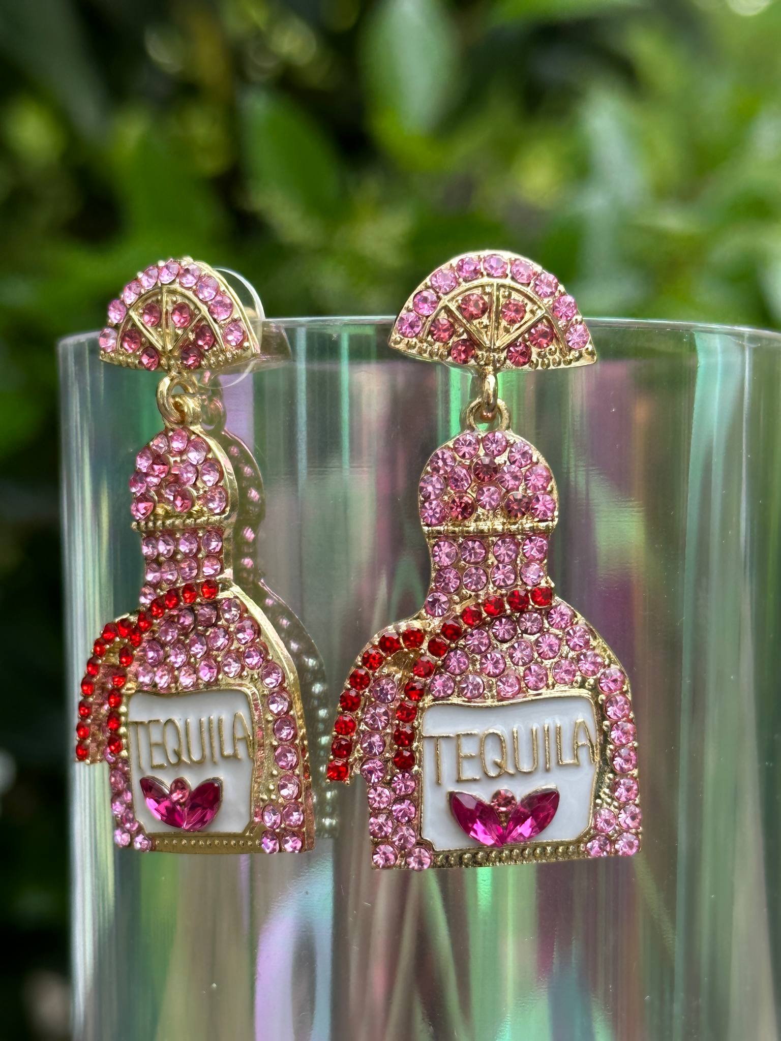 tequila bottle rhinestone earrings sparkly fun jewelry for party lovers