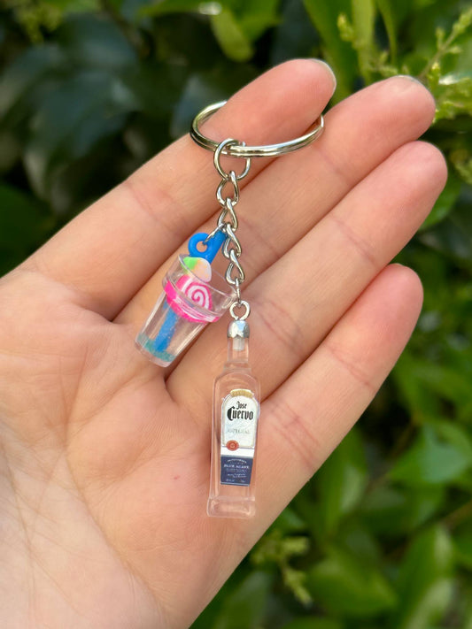 mini Jose Cuervo tequila keychain with silver cocktail cup charm fun gift