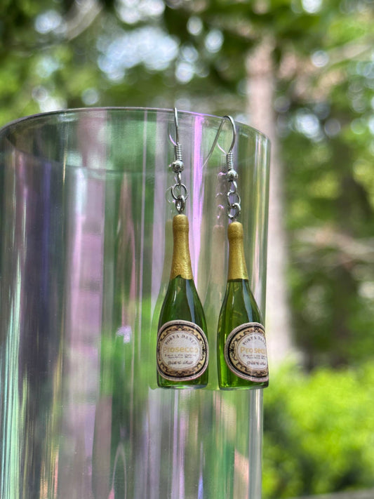 mini prosecco champagne bottle earrings resin jewelry for wine lovers