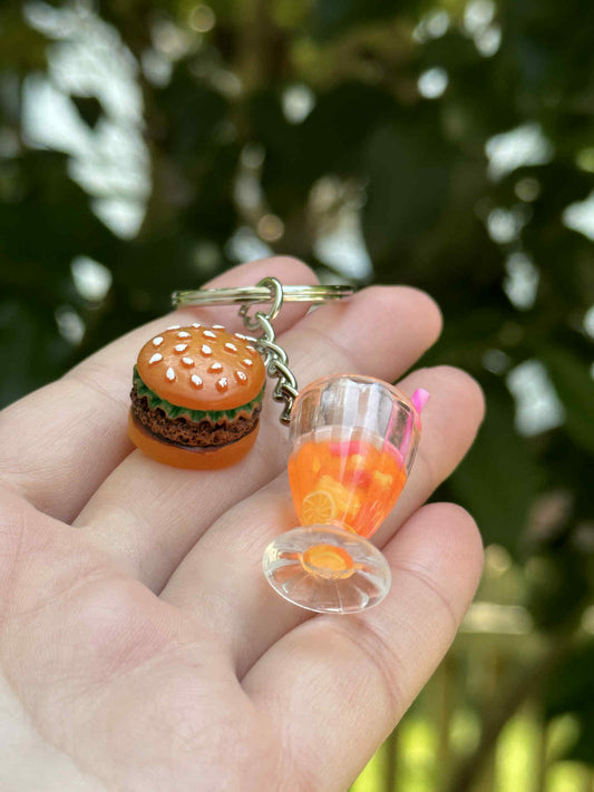 hamburger and margarita cocktail keychain fun gift for couples friends food lovers