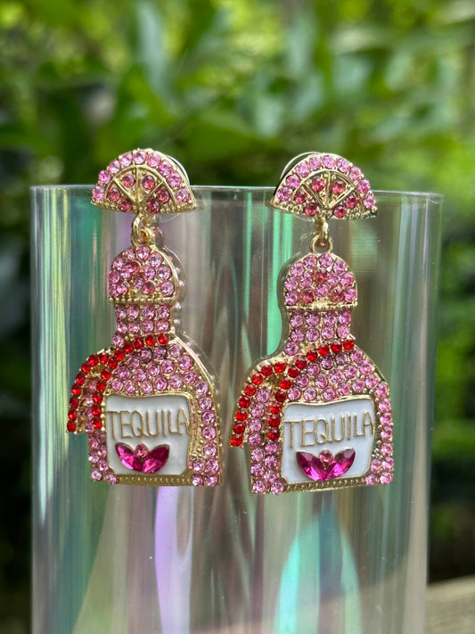 tequila bottle rhinestone earrings sparkly fun jewelry for party lovers