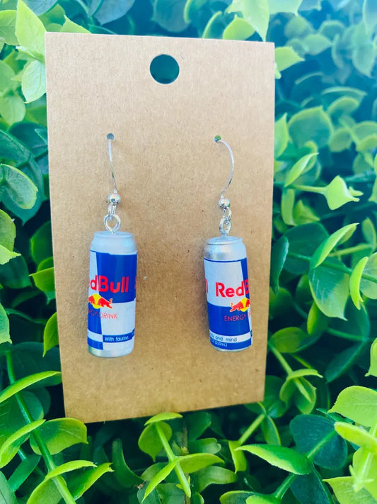 Inspired Red Bull Energy Drink Charm Earrings – Fun, Glittery, Novelty Jewelry Gift for Girls & Red Bull Fans