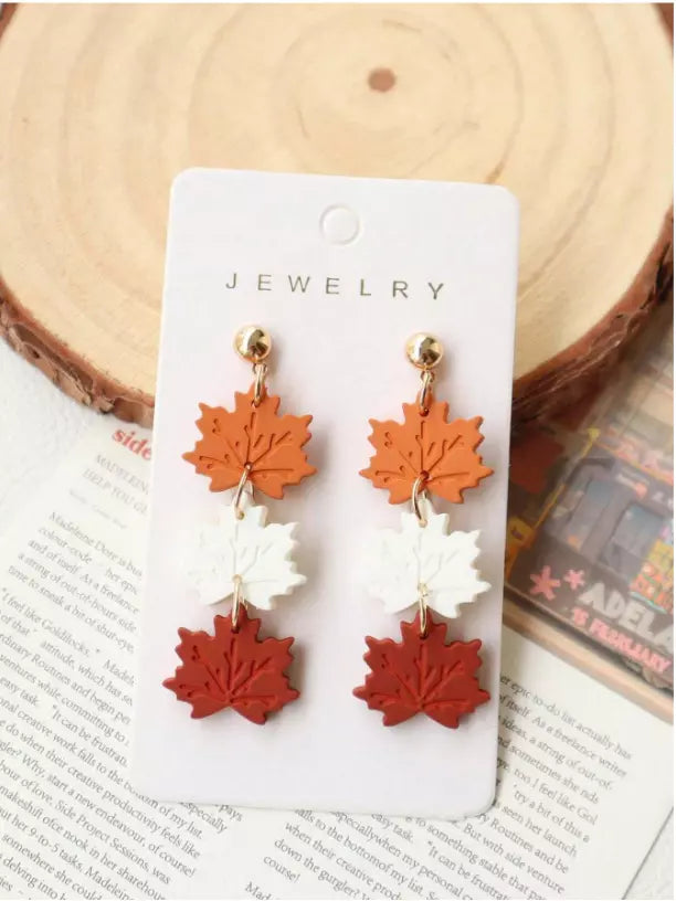 Luxury Acrylic Vintage Maple Leaf Dangle Earrings 1pair Autumn Thanksgiving Earrings