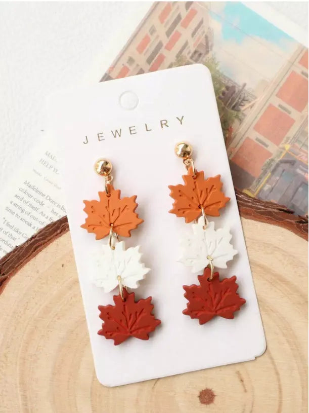 Luxury Acrylic Vintage Maple Leaf Dangle Earrings 1pair Autumn Thanksgiving Earrings